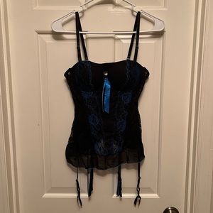 Nature Intimates Blue and Black Corset Top Size 36B